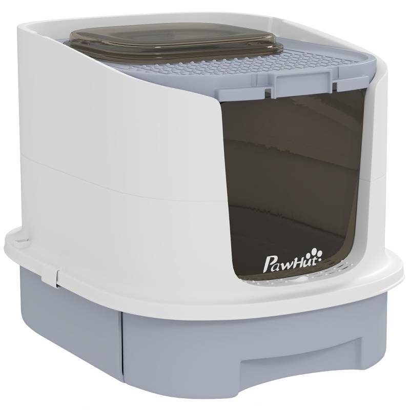 Toilette pour chat avec couvercle Plastique Gris 52.5 x 40.5 x 42.5 cm - PANGIVO - Image 1