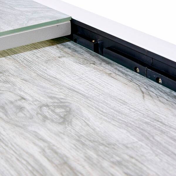 Wilsa Garden - Table Modulo 6/10 personnes structure aluminium blanche, plateau en verre décors bois - Image 5