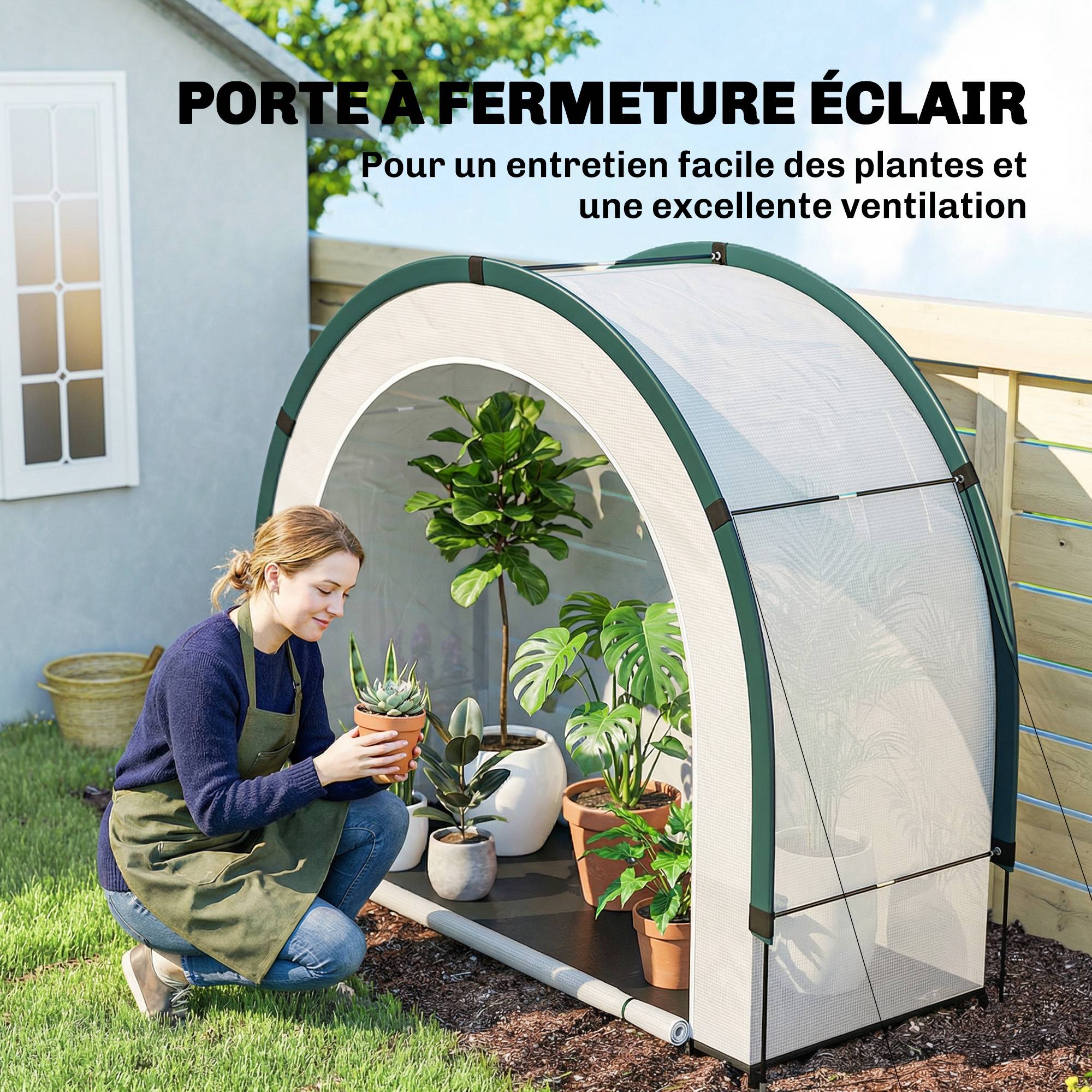Serre Jardin Balcon Portable PE Plantes Pliable Porte Zippée 200x80x164cm Vert - ComfortXL Outdoor Living - Image 10