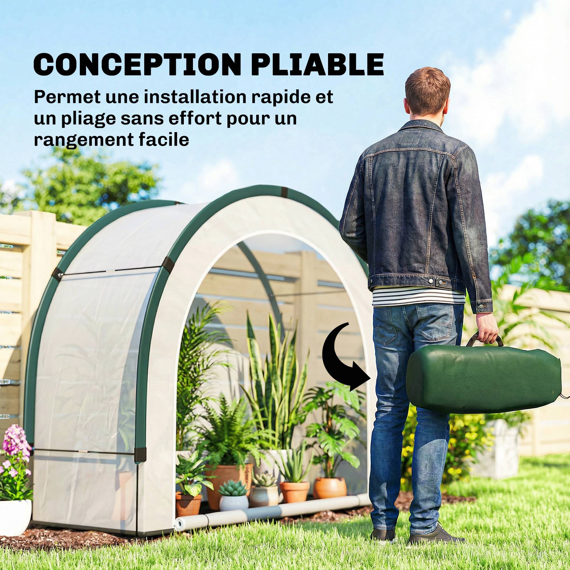 Serre Jardin Balcon Portable PE Plantes Pliable Porte Zippée 200x80x164cm Vert - ComfortXL Outdoor Living - Image 6