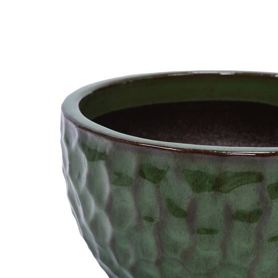 Lot 3 Pots de Fleurs Céramique Effet Martelé Intérieur Extérieur Drainage Vert - ComfortXL Outdoor Living - Image 5