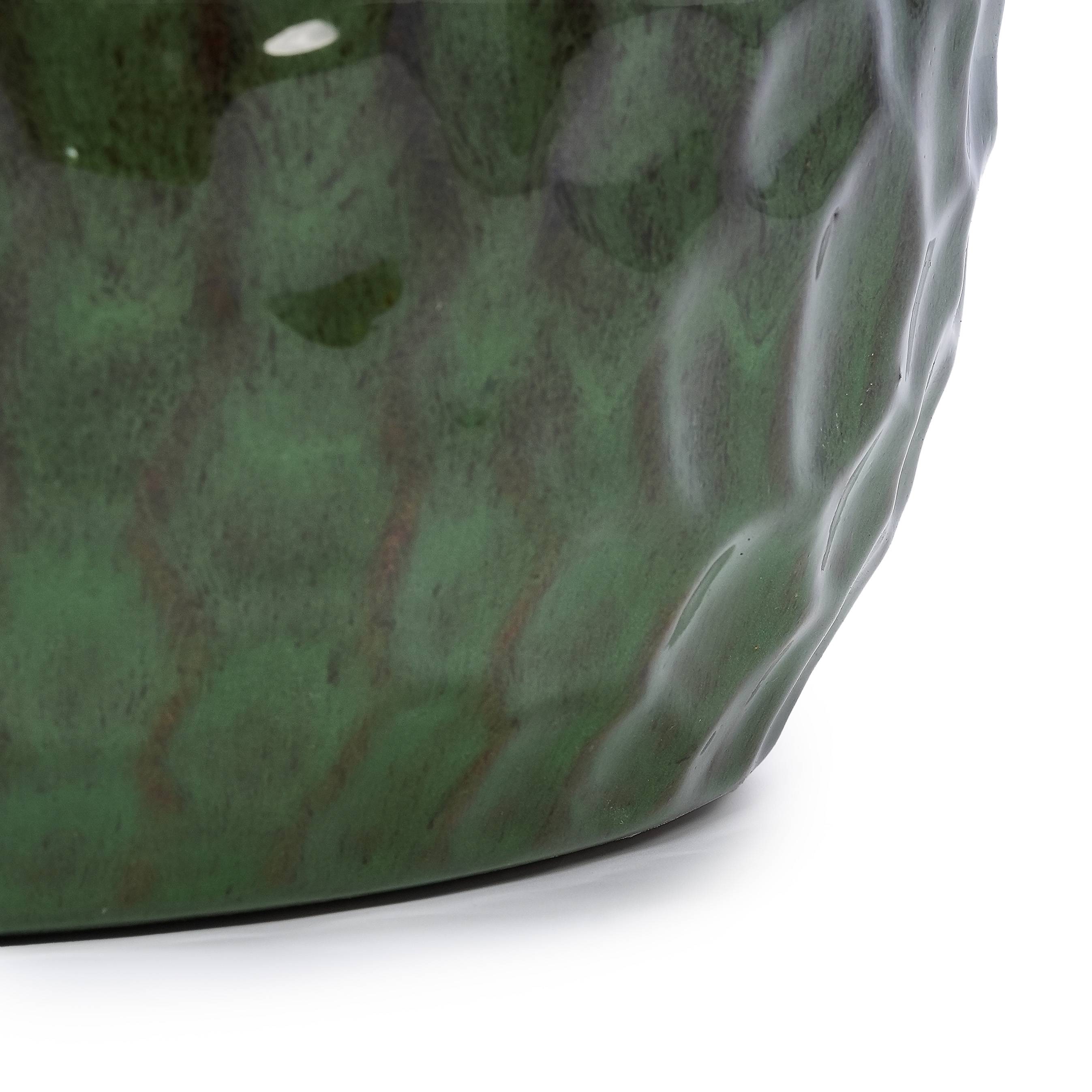 Lot 3 Pots de Fleurs Céramique Effet Martelé Intérieur Extérieur Drainage Vert - ComfortXL Outdoor Living - Image 6