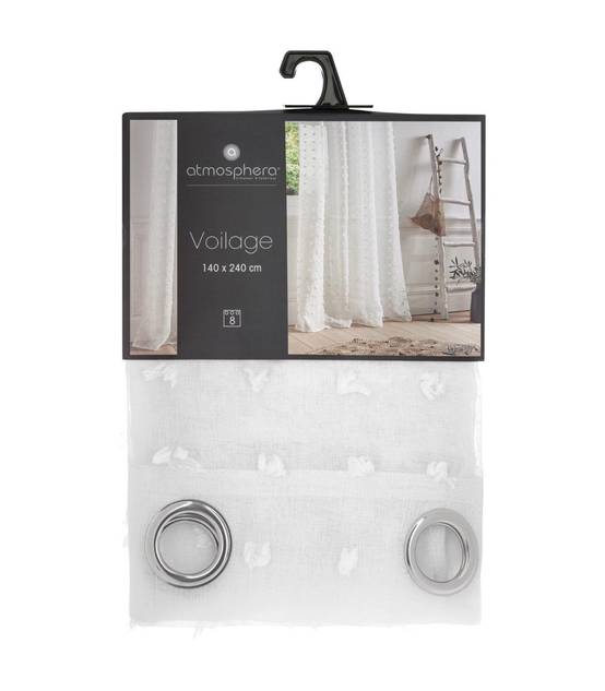 Voilage à œillets Blanc motif petits pompons 140 x 240 cm - Image 2