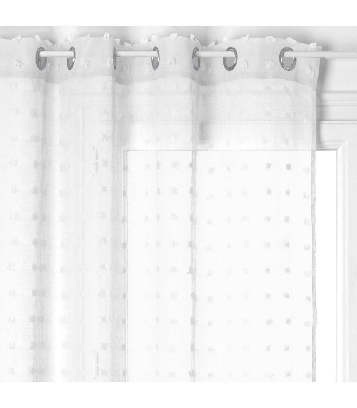 Voilage à œillets Blanc motif petits pompons 140 x 240 cm - Image 1