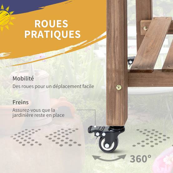 Jardinière sur pied bois de sapin naturels 123 x 54 x 87 cm - PANGIVO - Image 7