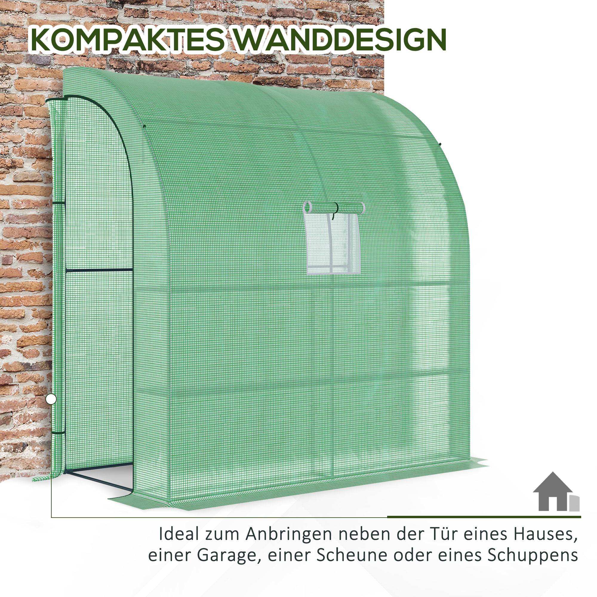 Serre Adossée Acier PE Protection Hivernage 2 Portes 200x100x215cm Vert - ComfortXL Outdoor Living - Image 5