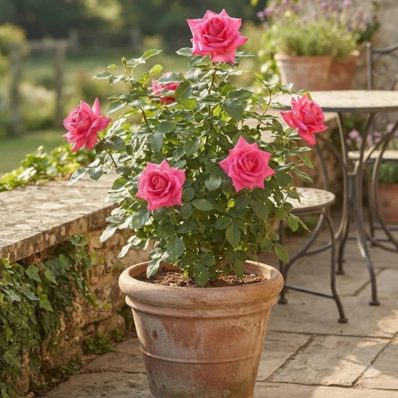Rosier à grandes fleurs Parfum Royal® 'Adaborop' à fleurs Rose/ - feuillage Caduc - Pot de 3L - 20/40 cm - Image 4