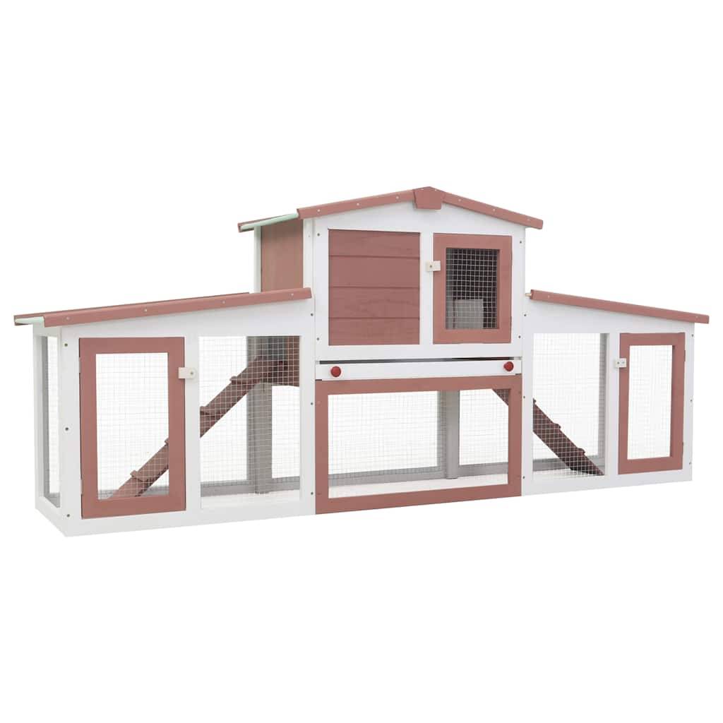 Grand clapier XXL bois 2 niveaux avec enclos jardin Marron/Blanc – ComfortXL Outdoor Living - Image 2