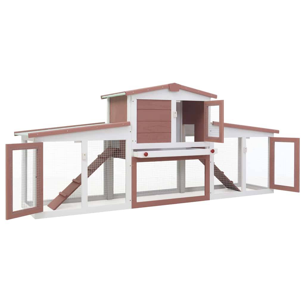 Grand clapier XXL bois 2 niveaux avec enclos jardin Marron/Blanc – ComfortXL Outdoor Living - Image 3