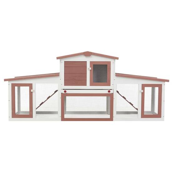 Grand clapier XXL bois 2 niveaux avec enclos jardin Marron/Blanc – ComfortXL Outdoor Living - Image 4