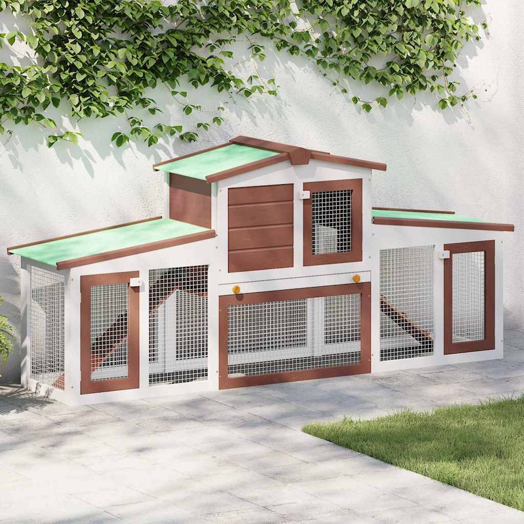 Grand clapier XXL bois 2 niveaux avec enclos jardin Marron/Blanc – ComfortXL Outdoor Living