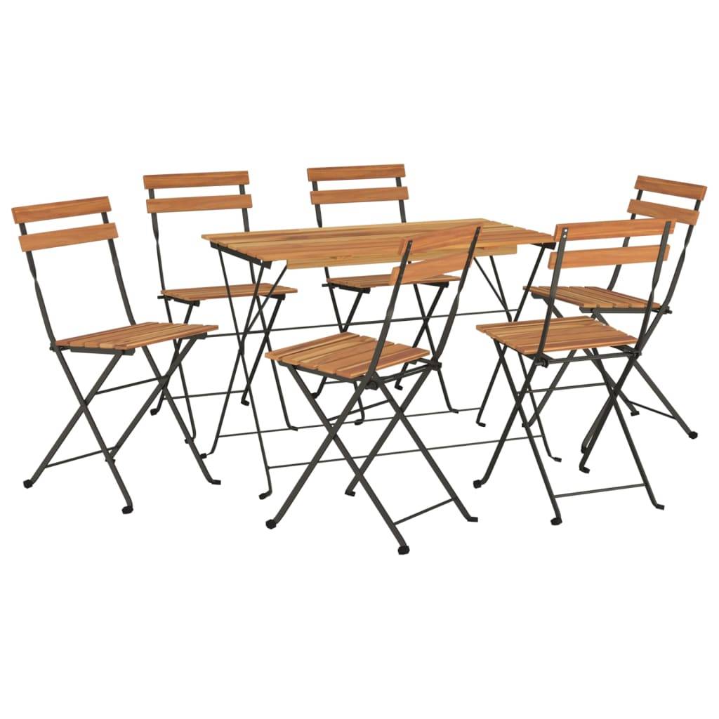 Helloshop26 - Ensemble de bistro jardin meuble extérieur terrasse pliable 7 pièces bois d'acacia solide et acier - Image 1