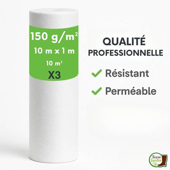 Rouleau Géotextile, Non Tissé 1 x 10 m - Feutre Géo 150g/m2 Anti-Mauvaises Herbes, Polyester perméable, pour allée, jardin Lot de 3 - Image 2