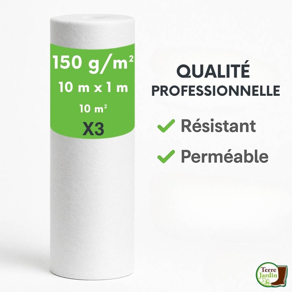 Rouleau Géotextile, Non Tissé 1 x 10 m - Feutre Géo 150g/m2 Anti-Mauvaises Herbes, Polyester perméable, pour allée, jardin Lot de 3 - Image 2