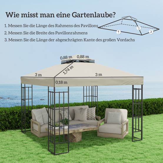 Toile de rechange polyester pour tonnelle double toit imperméable 3x3m Blanc Crème - ComfortXL Outdoor Living - Image 3