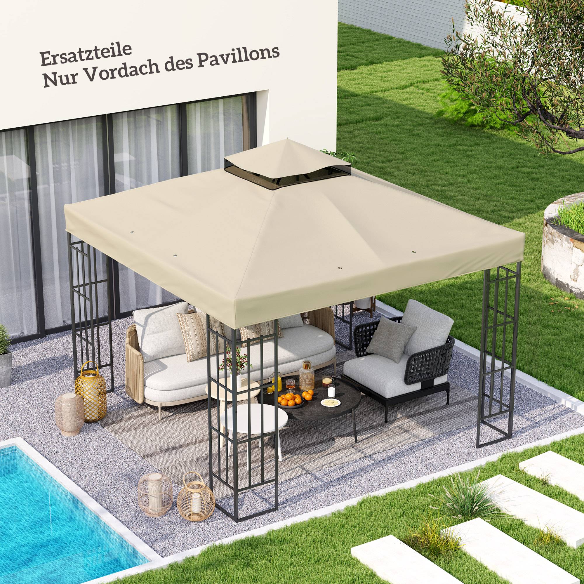 Toile de rechange polyester pour tonnelle double toit imperméable 3x3m Blanc Crème - ComfortXL Outdoor Living - Image 1