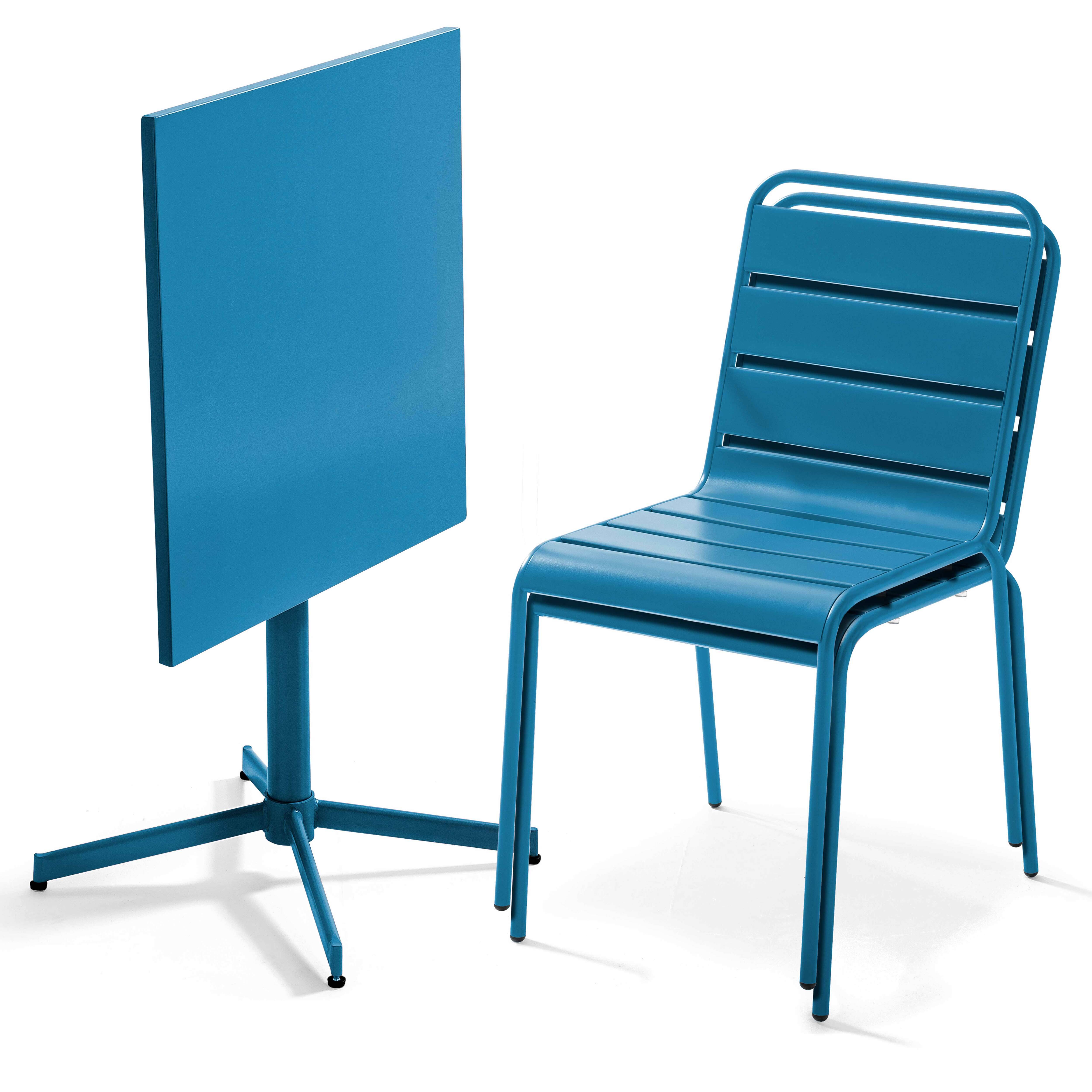 Oviala - Ensemble table de jardin carrée et 2 chaises métal bleu pacific Palavas - Oviala - Image 2