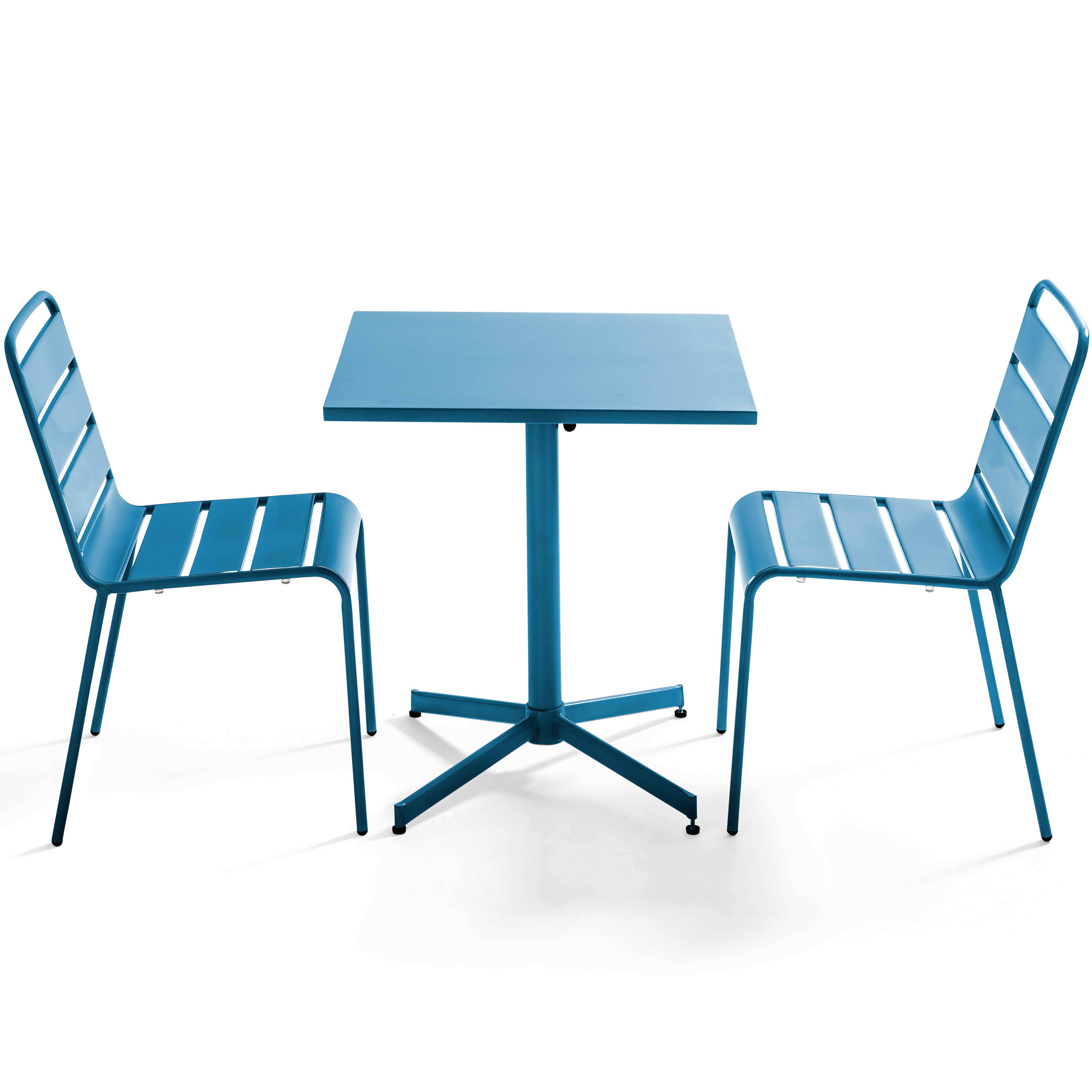 Oviala - Ensemble table de jardin carrée et 2 chaises métal bleu pacific Palavas - Oviala - Image 1