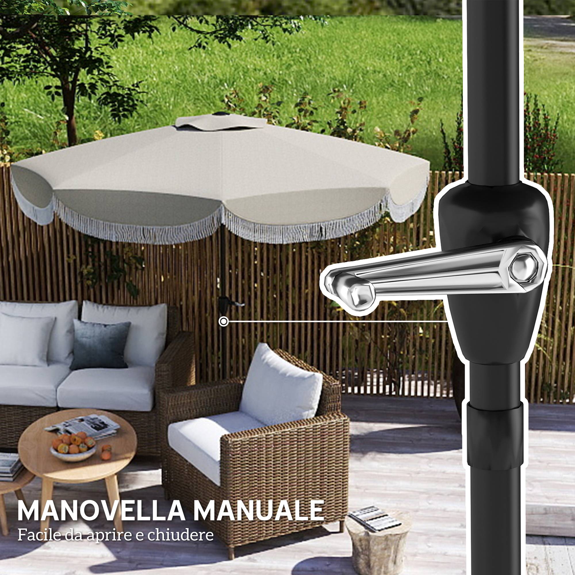 Parasol de jardin rond 2,7 x 2,4 m avec manivelle, métal et polyester, gris clair - Image 10