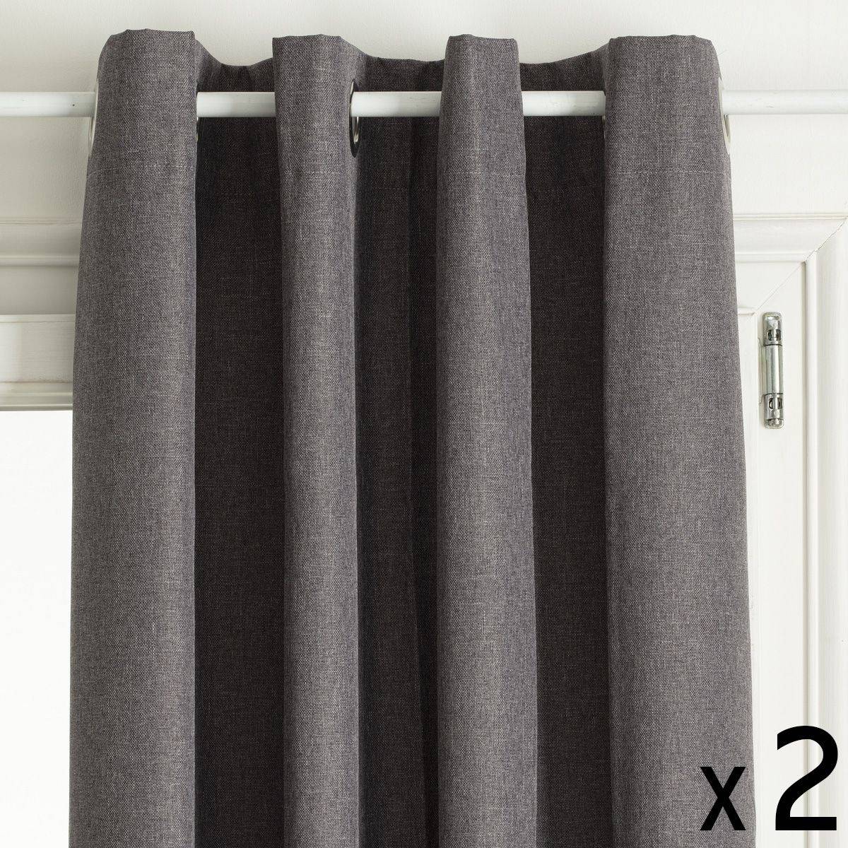 Atmosphera - Lot de 2 Rideaux à  œillets Occultant en tissu Gris Foncé 140 x 260 cm - Image 1
