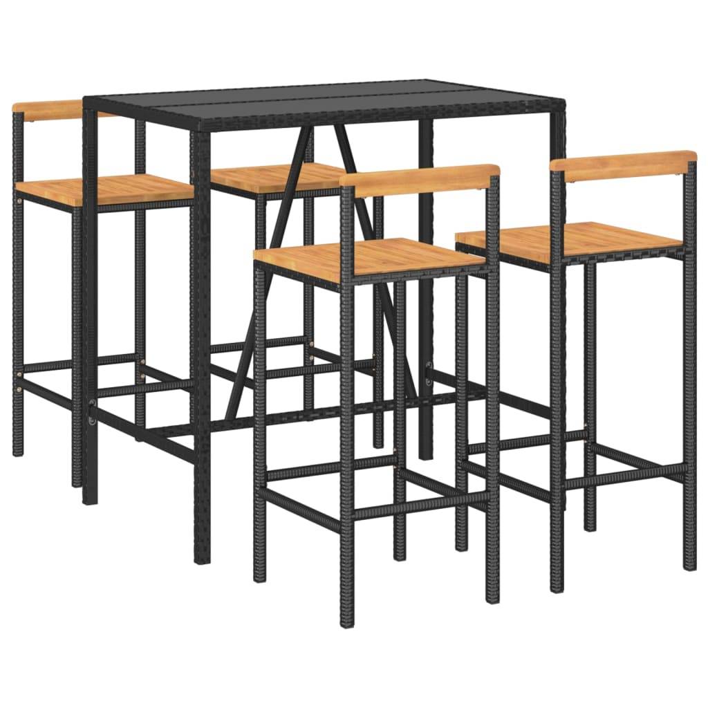 Helloshop26 - Ensemble de bar de jardin meuble extérieur terrasse 5 pièces noir poly rotin/bois massif acacia - Image 1