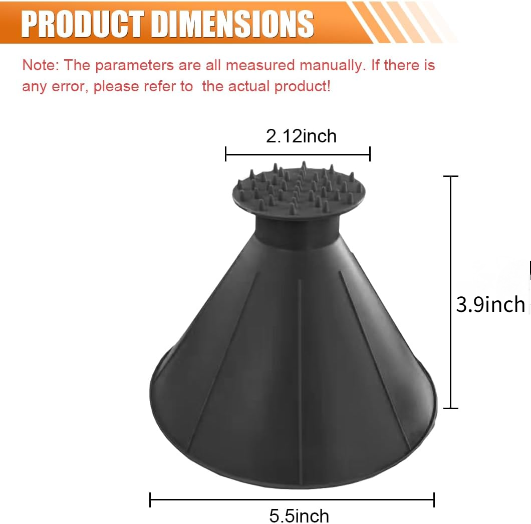Pelle à glace magique pour voiture avec entonnoir, pelle à glace conique pour pare-brise, pelle à neige ronde pour voiture (noir), lot de-Lytech - Image 2