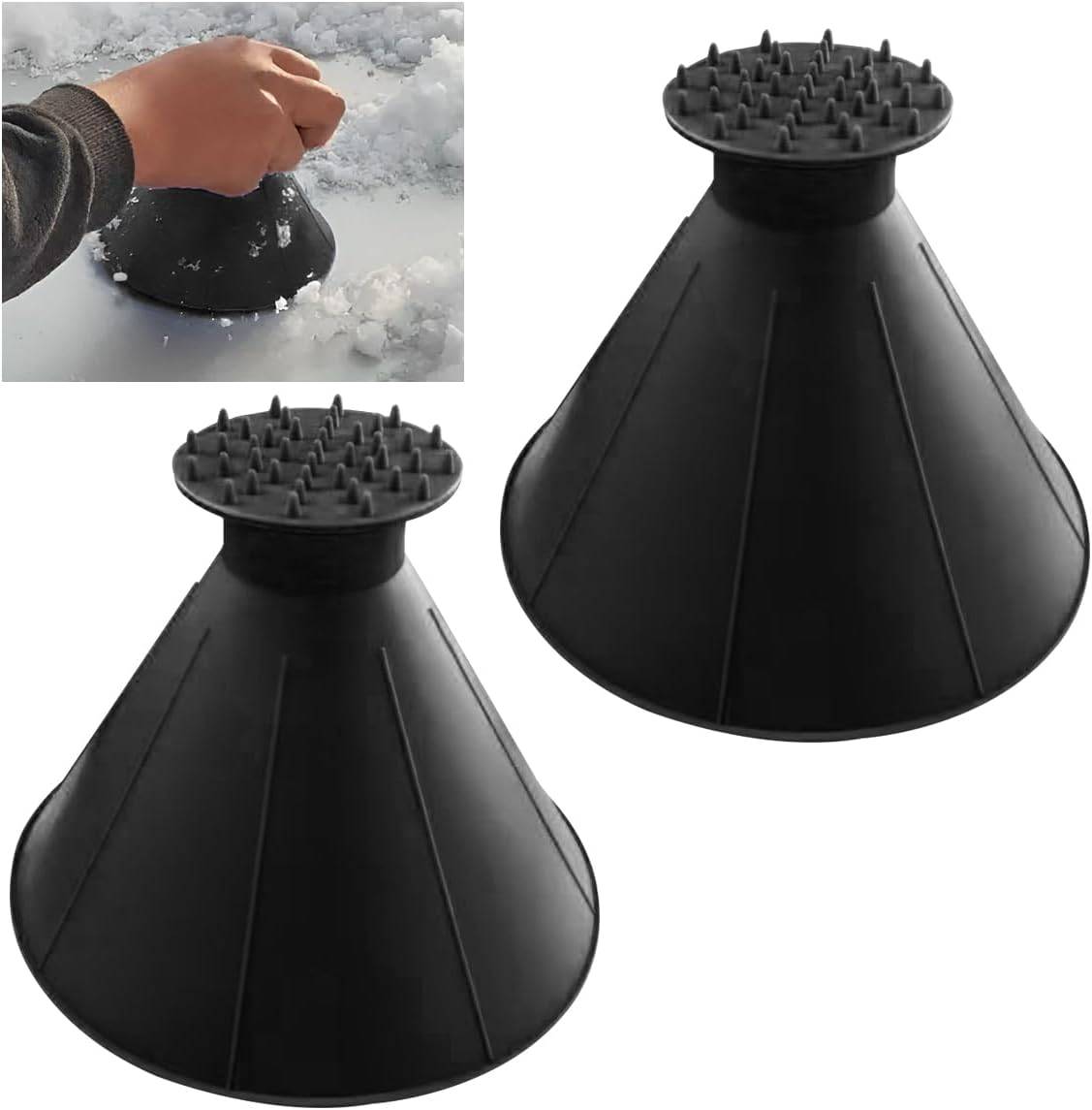 Pelle à glace magique pour voiture avec entonnoir, pelle à glace conique pour pare-brise, pelle à neige ronde pour voiture (noir), lot de-Lytech - Image 1