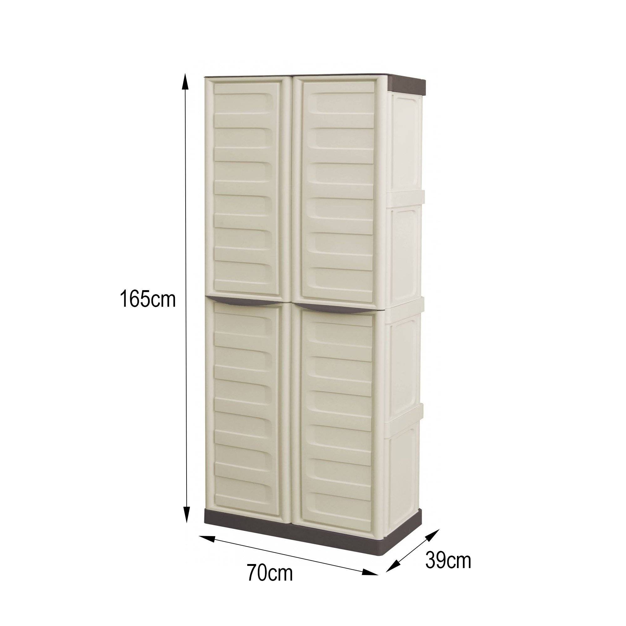 Dmora - Armoire d'extérieur Avelgem, Armoire de balcon polyvalente, armoire à balais 2 portes, 70x47h178 cm, Beige et Marron, Finition rayée - Dmora - Image 3
