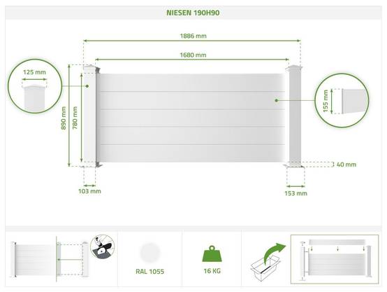 CASANOOV - Casanoov Lot de 2 kits de clôture aluminium NIESEN H.90 cm blanc - kits complet 3.8m - Image 2
