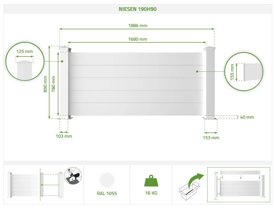 CASANOOV - Casanoov Lot de 2 kits de clôture aluminium NIESEN H.90   cm blanc - kits complet 3.8m - Image 2