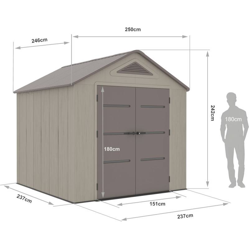 Abri de jardin 6,15 m² en résine HDPE crème marron avec plancher Sunlife Jobu - Image 2
