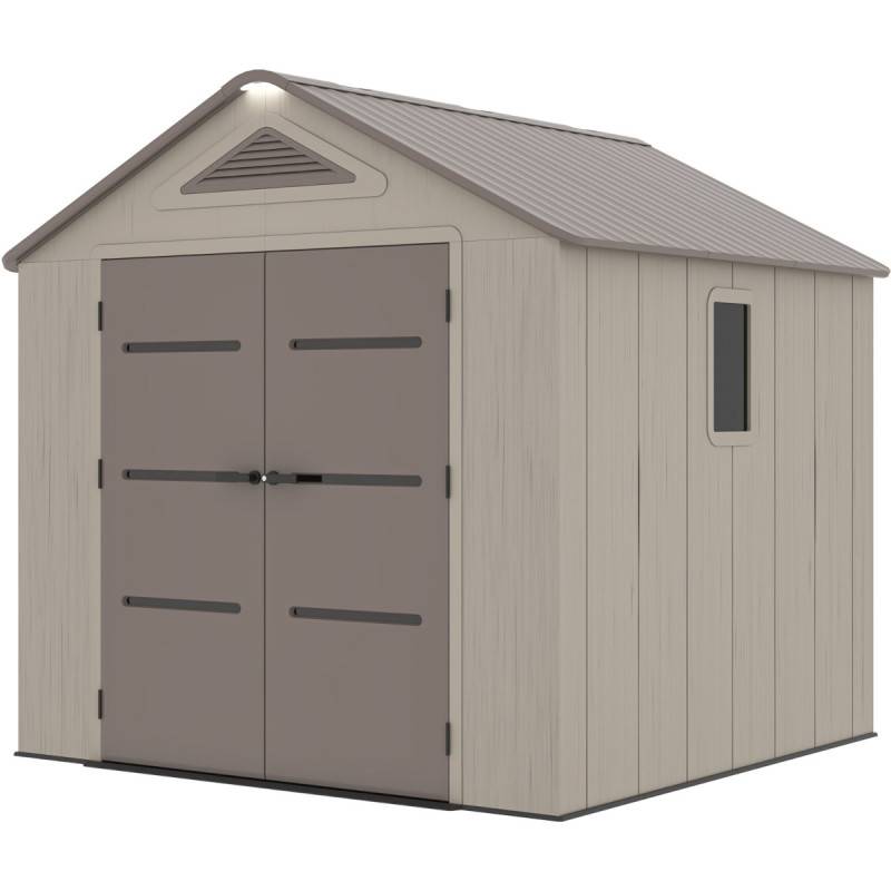 Abri de jardin 6,15 m² en résine HDPE crème marron avec plancher Sunlife Jobu - Image 6