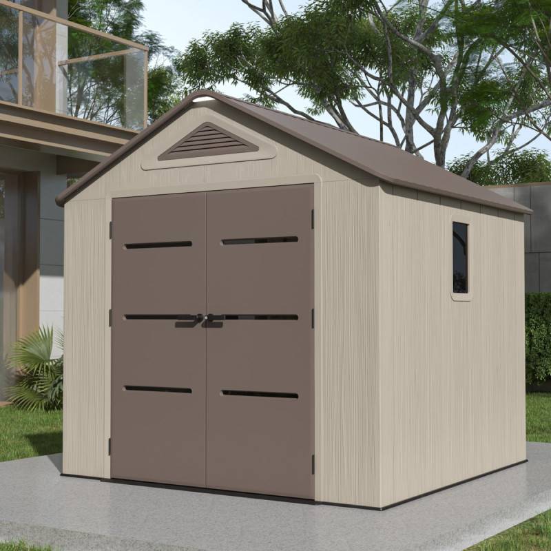 Abri de jardin 6,15 m² en résine HDPE crème marron avec plancher Sunlife Jobu - Image 4