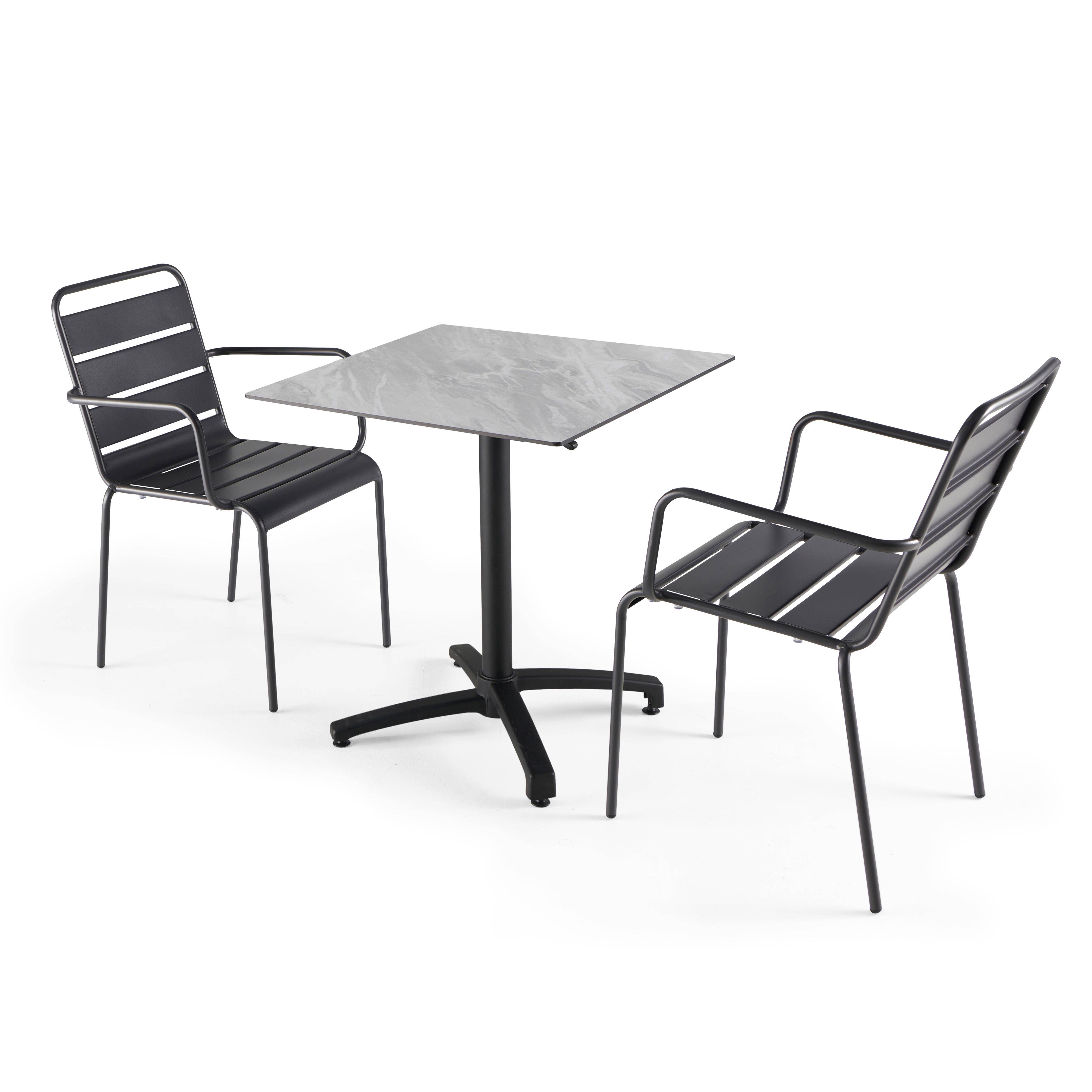 Oviala - Ensemble table de terrasse stratifié marbre et 2 fauteuils gris - Oviala - Image 1