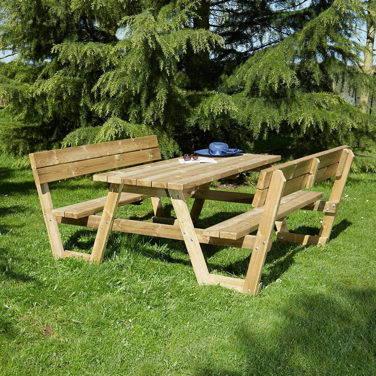 Table pique nique en bois Versailles avec dossiers 6 places - Cémonjardin - Image 5