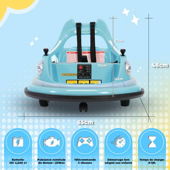 0 - Voiture électrique pour enfants 12 V, rotation à 360 degrés, pare-chocs - Bleu - Image 7