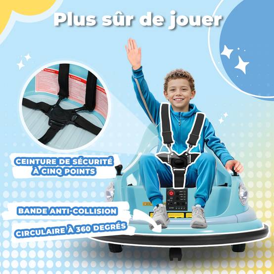 0 - Voiture électrique pour enfants 12 V, rotation à 360 degrés, pare-chocs - Bleu - Image 5