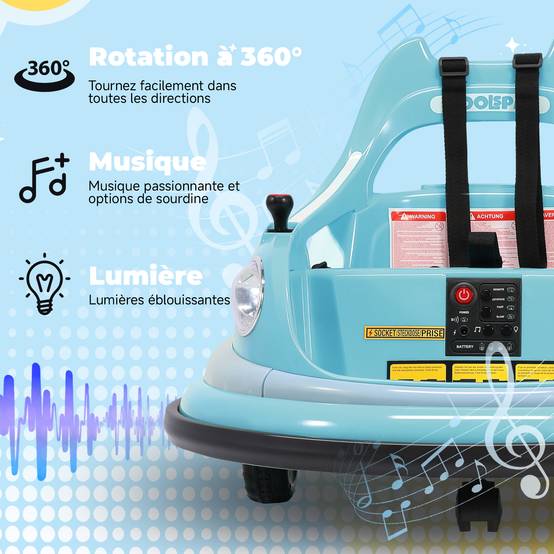 0 - Voiture électrique pour enfants 12 V, rotation à 360 degrés, pare-chocs - Bleu - Image 4