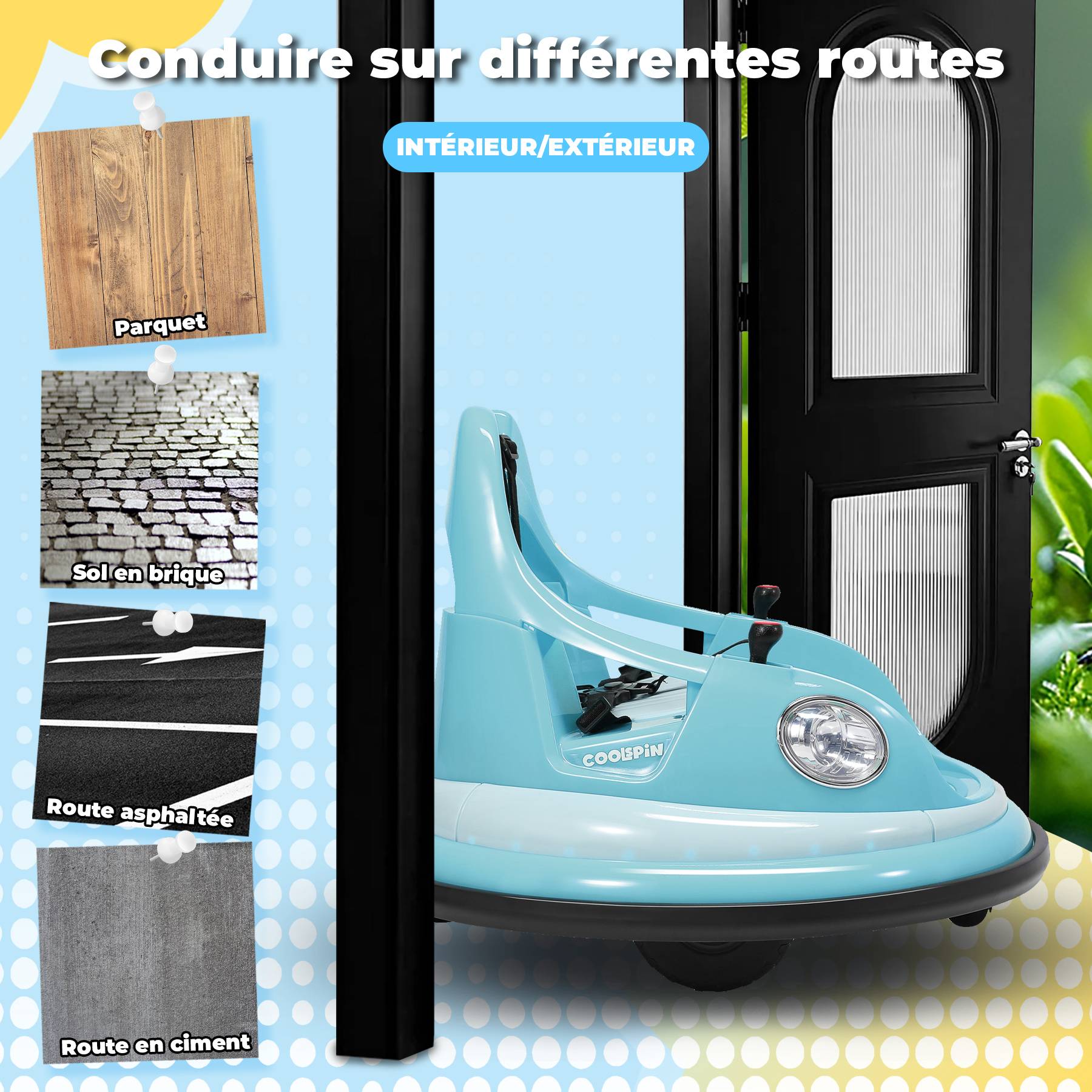 0 - Voiture électrique pour enfants 12 V, rotation à 360 degrés, pare-chocs - Bleu - Image 8
