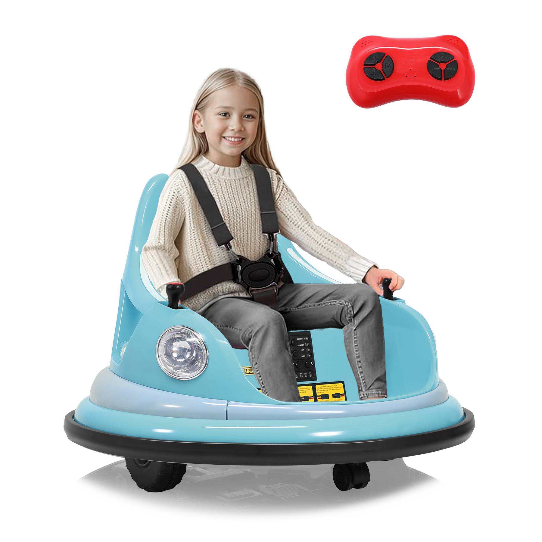 0 - Voiture électrique pour enfants 12 V, rotation à 360 degrés, pare-chocs - Bleu - Image 2