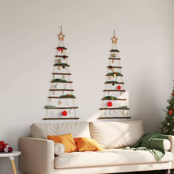 Lot de 2 Sapins de Noël Muraux Suspendus en Bois Naturel Décoration 120 cm – ComfortXL Outdoor Living - Image 3