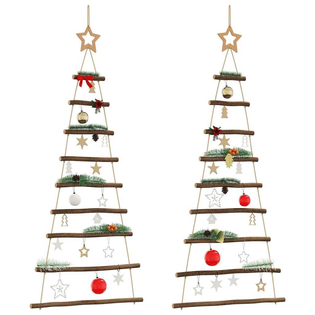 Lot de 2 Sapins de Noël Muraux Suspendus en Bois Naturel Décoration 120 cm – ComfortXL Outdoor Living - Image 1