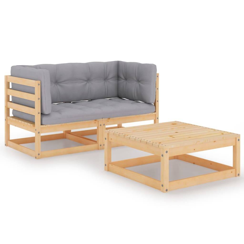 Helloshop26 - Salon de jardin meuble d'extérieur ensemble de mobilier 3 pièces avec coussins bois de pin massif - Image 1
