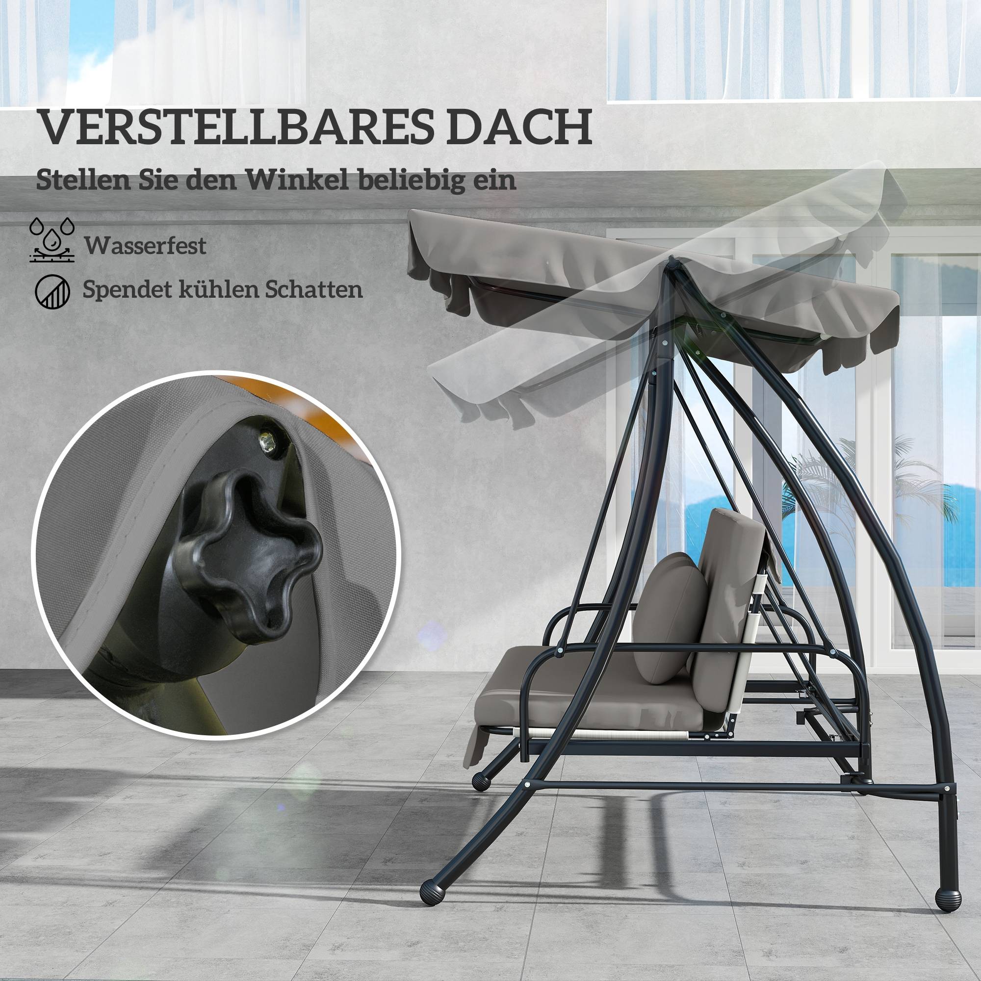 Balancelle de jardin convertible lit métal terrasse toit réglable 210x125x170cm gris - ComfortXL Outdoor Living - Image 7