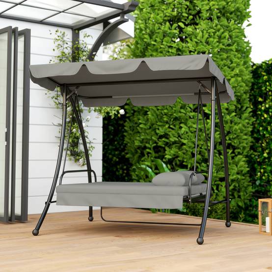 Balancelle de jardin convertible lit métal terrasse toit réglable 210x125x170cm gris - ComfortXL Outdoor Living - Image 10