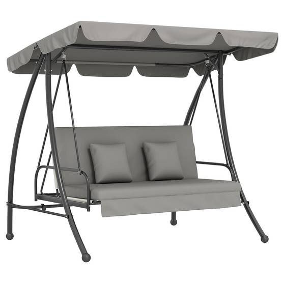 Balancelle de jardin convertible lit métal terrasse toit réglable 210x125x170cm gris - ComfortXL Outdoor Living - Image 1