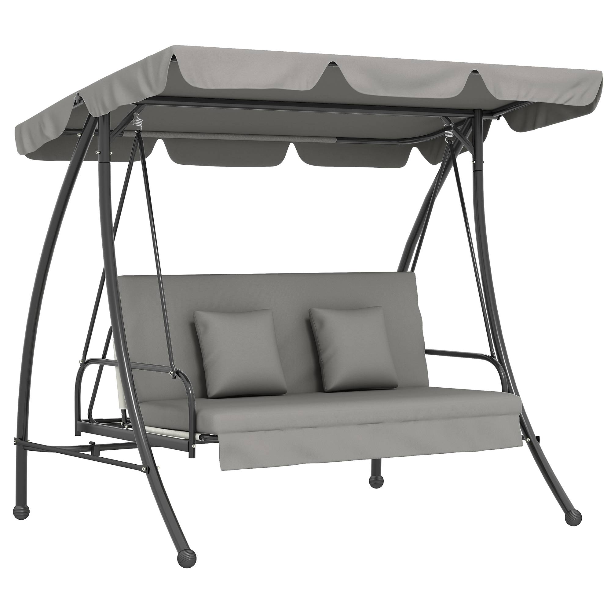 Balancelle de jardin convertible lit métal terrasse toit réglable 210x125x170cm gris - ComfortXL Outdoor Living - Image 1
