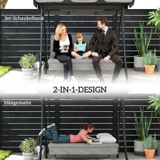 Balancelle de jardin convertible lit métal terrasse toit réglable 210x125x170cm gris - ComfortXL Outdoor Living - Image 6