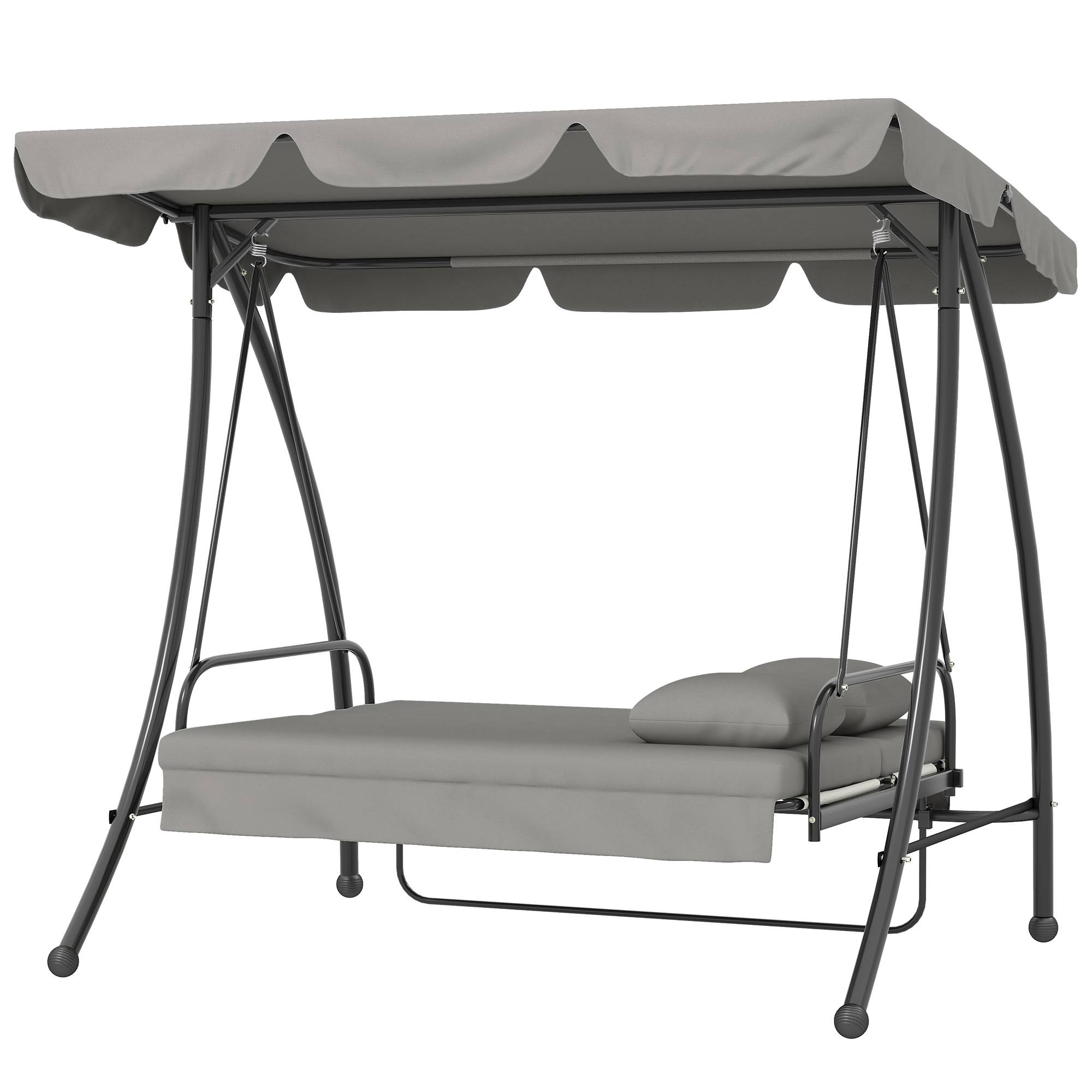Balancelle de jardin convertible lit métal terrasse toit réglable 210x125x170cm gris - ComfortXL Outdoor Living - Image 2