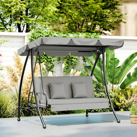 Balancelle de jardin convertible lit métal terrasse toit réglable 210x125x170cm gris - ComfortXL Outdoor Living - Image 3